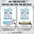 Load image into Gallery viewer, This image shows how to attach the money tube to the Snowmies Money Card.