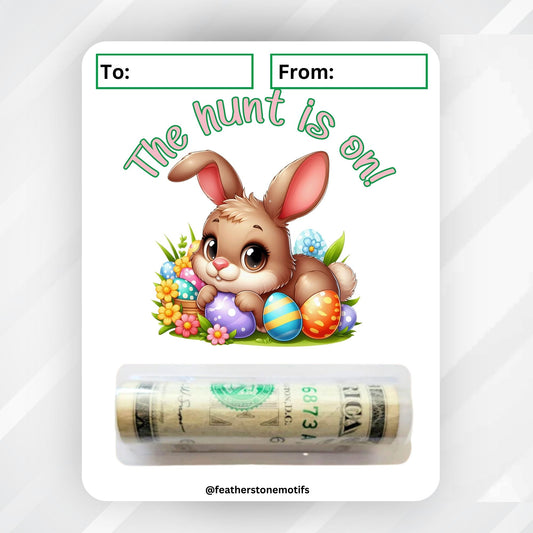This image shows the money tube attached to The hunt is on 2 Easter Money Card.