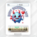 Load image into Gallery viewer, This image shows the money tube attached to the Blue Monster Valentine Money Card.