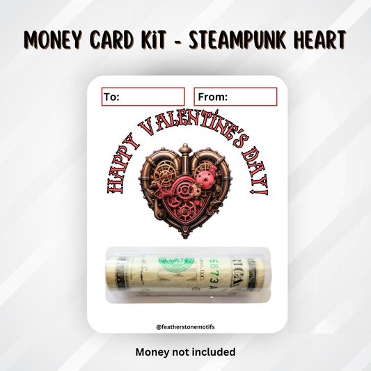 This image shows the money tube attached to the Steampunk Heart Valentine Money Card.