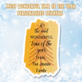 Load image into Gallery viewer, This cover page shows the personalized holiday sticker on a snowflake background.
