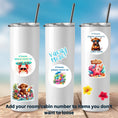 Load image into Gallery viewer, This image shows 3 insulated cups with examples of the water resistant stickers that are available as part of the No Bull Cruise Magnet Accessories.