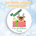 Load image into Gallery viewer, This cover page shows the personalized holiday sticker on a snowflake background.