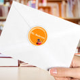 Load image into Gallery viewer, This image shows the personalized school sticker on the back of an envelope.