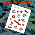 Load image into Gallery viewer, This image shows the matte paper sticker sheet included with each Cute Spooky Notepads.