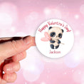 Load image into Gallery viewer, This image shows a hand holding the personalized valentine sticker.