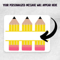 Load image into Gallery viewer, This image shows the personalized school sticker with an arrow showing where your personalized message will go.