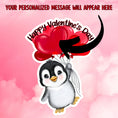 Load image into Gallery viewer, This image shows the valentine sticker with an arrow showing where your personalized message will be printed.