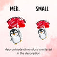 Load image into Gallery viewer, This image shows medium and small personalized valentine stickers next to each other as a size comparison.