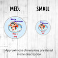 Load image into Gallery viewer, This image shows medium and small Personalized Holiday Stickers - Penguin Christmas next to each other.