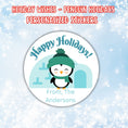 Load image into Gallery viewer, This image shows the Personalized Holiday Stickers - Penguin Holidays.