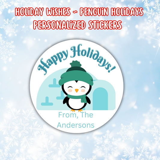 This image shows the Personalized Holiday Stickers - Penguin Holidays.