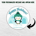 Load image into Gallery viewer, This image shows where your personalized message will be printed on the Personalized Holiday Stickers - Penguin Holidays.