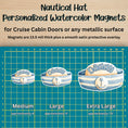 Load image into Gallery viewer, This image shows the Nautical Hat magnet in 3 sizes - medium, large, and extra large.