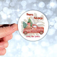 Load image into Gallery viewer, This image shows a hand holding the Personalized Holiday Stickers - Pickup Holidays.