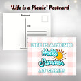 Load image into Gallery viewer, This image shows the Life is a Picnic at Camp! with the words Hello Summer and a sun in the center.