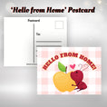 Load image into Gallery viewer, This image shows the Hello from Home! postcard with an ant holding a yellow apple.