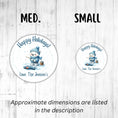 Load image into Gallery viewer, This image shows medium and small Personalized Holiday Stickers - Polar Bear Fishing next to each other.