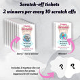 Load image into Gallery viewer, This image shows the scratch-off cards highlighting the winning and non-winning images. Each set of 10 scratch-off cards includes 2 mystery die-cut stickers as prizes.