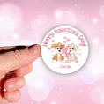 Load image into Gallery viewer, This image shows a hand holding the personalized valentine sticker.