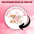 Load image into Gallery viewer, This image shows the valentine sticker with an arrow showing where your personalized message will be printed.