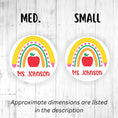 Load image into Gallery viewer, This image shows medium and small personalized school stickers next to each other as a size comparison.