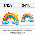 Load image into Gallery viewer, This image shows large and small rainbow and hearts stickers next to each other.
