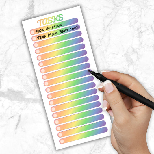 This image show a Tasks Notepad - Rainbow Prism with a list started.