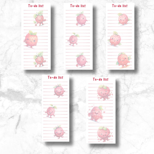 This image shows the 5 different designs included in the To-Do List Notepad - Raspberry.