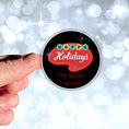 Load image into Gallery viewer, This image shows a hand holding the Personalized Holiday Stickers - Retro Holidays.