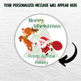 Load image into Gallery viewer, This image shows where your personalized message will be printed on the Personalized Holiday Stickers - Santa & Reindeer.