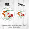 Load image into Gallery viewer, This image shows medium and small Personalized Holiday Stickers - Santa & Reindeer next to each other.