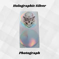 Load image into Gallery viewer, This image shows a photo of a holographic silver Steampunk Sugar Skull label