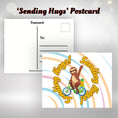 Load image into Gallery viewer, This image shows the Sending Hugs! postcard with a sloth waving and riding a bicycle.