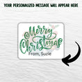 Load image into Gallery viewer, This image shows where your personalized message will be printed on the Personalized Holiday Stickers - Sloth Merry Christmas.