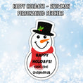 Load image into Gallery viewer, This cover page shows the personalized holiday sticker on a snowflake background.
