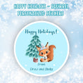 Load image into Gallery viewer, This cover page shows the personalized holiday sticker on a snowflake background.