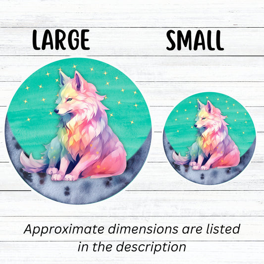 This image shows large and small starry wolf stickers next to each other.