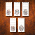 Load image into Gallery viewer, This image shows the 5 different designs in the Get Stuff Done! Notepad - Steampunk Skulls.