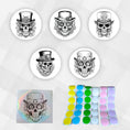 Load image into Gallery viewer, This image shows the five Steampunk Sugar Skull label designs with a subset of color options.