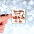 Load image into Gallery viewer, This image shows a hand holding the Personalized Holiday Stickers - Sweet Holiday Season.