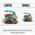 Load image into Gallery viewer, This image shows large and small toy train stickers next to each other.