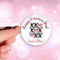 Load image into Gallery viewer, This image shows a hand holding the personalized valentine sticker.