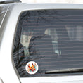 Load image into Gallery viewer, This image shows the Orange Butterfly with Stars Die-Cut Sticker on the back window of a car.
