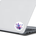 Load image into Gallery viewer, This image shows the Purple Butterfly Die-Cut Sticker on the back of an open laptop.