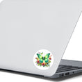 Load image into Gallery viewer, This image shows the Green Moth die cut sticker on the back of an open laptop.