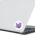 Load image into Gallery viewer, This image shows the Purple and Blue Butterfly with Stars die cut sticker on the back of an open laptop.