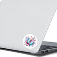 Load image into Gallery viewer, This image shows the Blue and Pink Butterfly with Stars Die-Cut Sticker on the back of an open laptop.