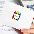 Load image into Gallery viewer, This image shows the personalized school sticker on the back of an envelope.