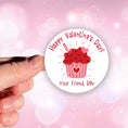 Load image into Gallery viewer, This image shows a hand holding the personalized valentine sticker.